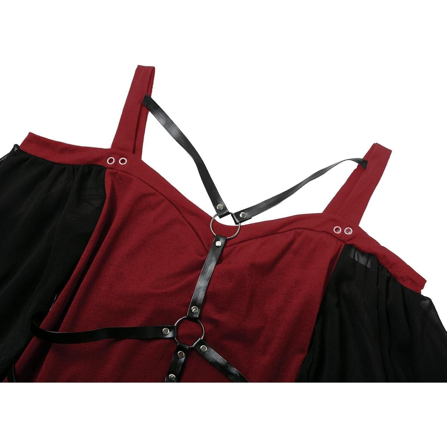 LuxusKollektion Hexen-Kostüm Kleid Gothic Damen Mittelalter Trompetenärmel Taille 4XL Rote