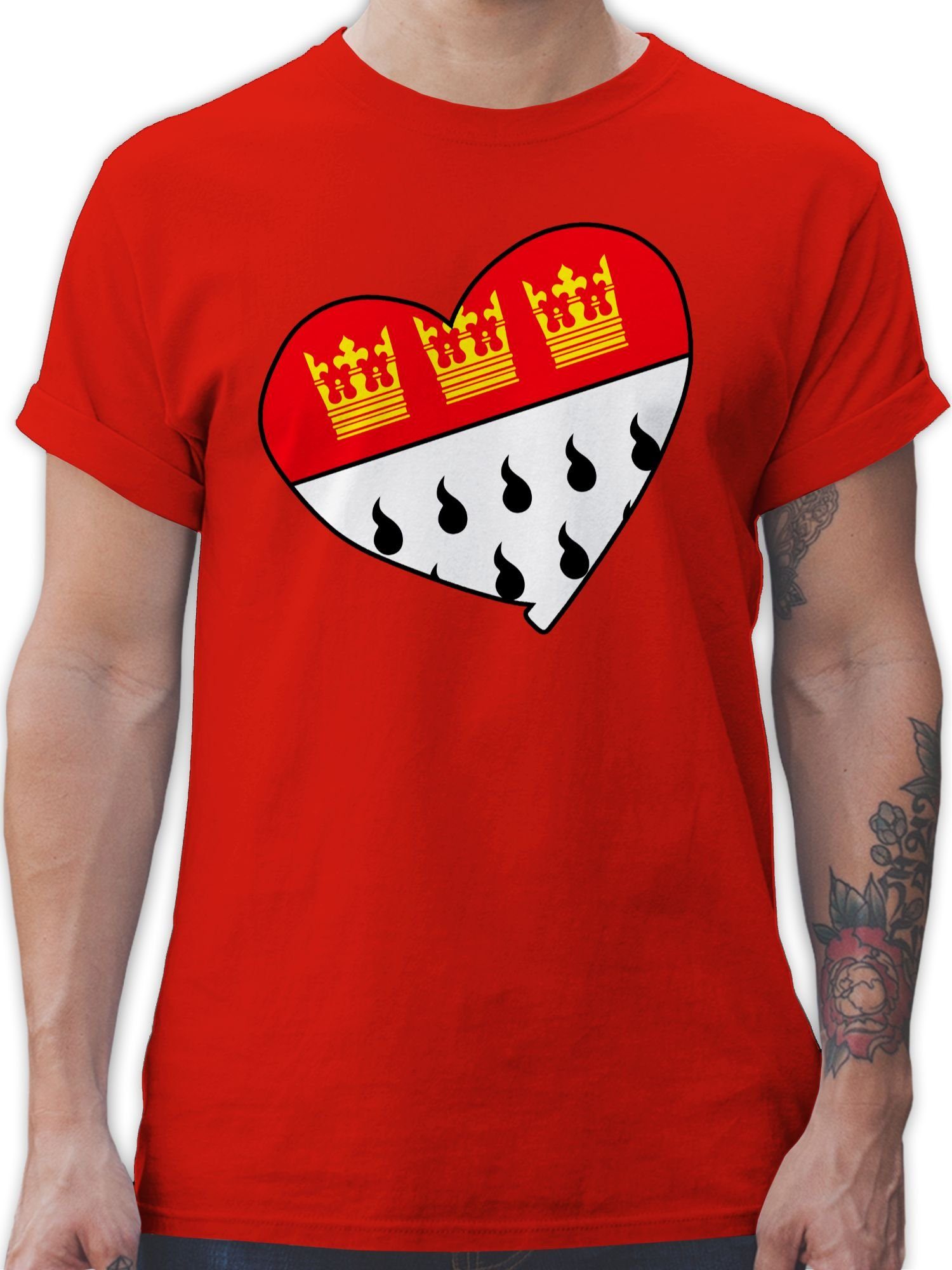 Shirtracer T-Shirt Köln Wappen Herz Karneval & Fasching 1 Rot