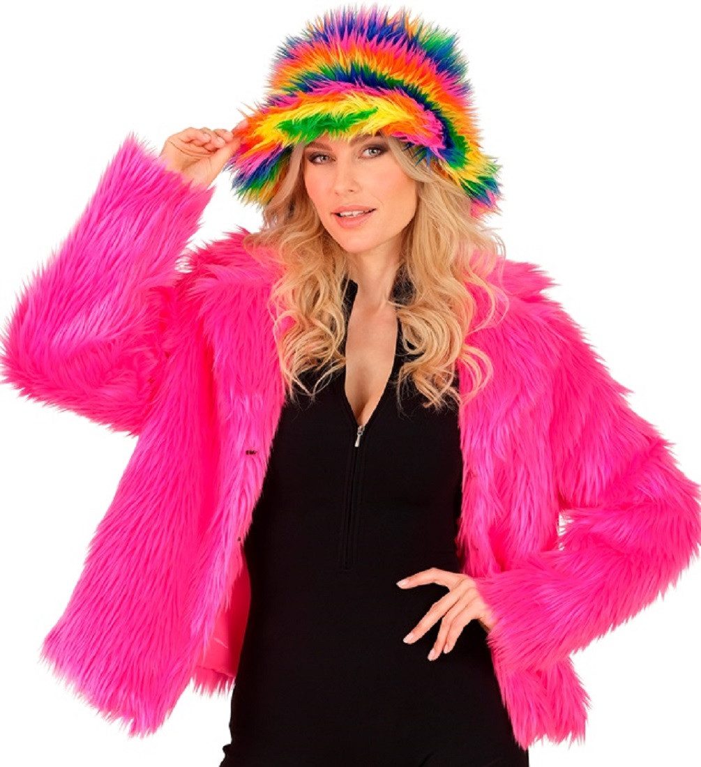 Widmann S.r.l. Plüschjacke Kunstfelljacke in Neon-Pink S/M 90er Jahre Rave Gabber Techno Style Qutfit für Rave Techno Gabber CSD – Bild 4 von 5