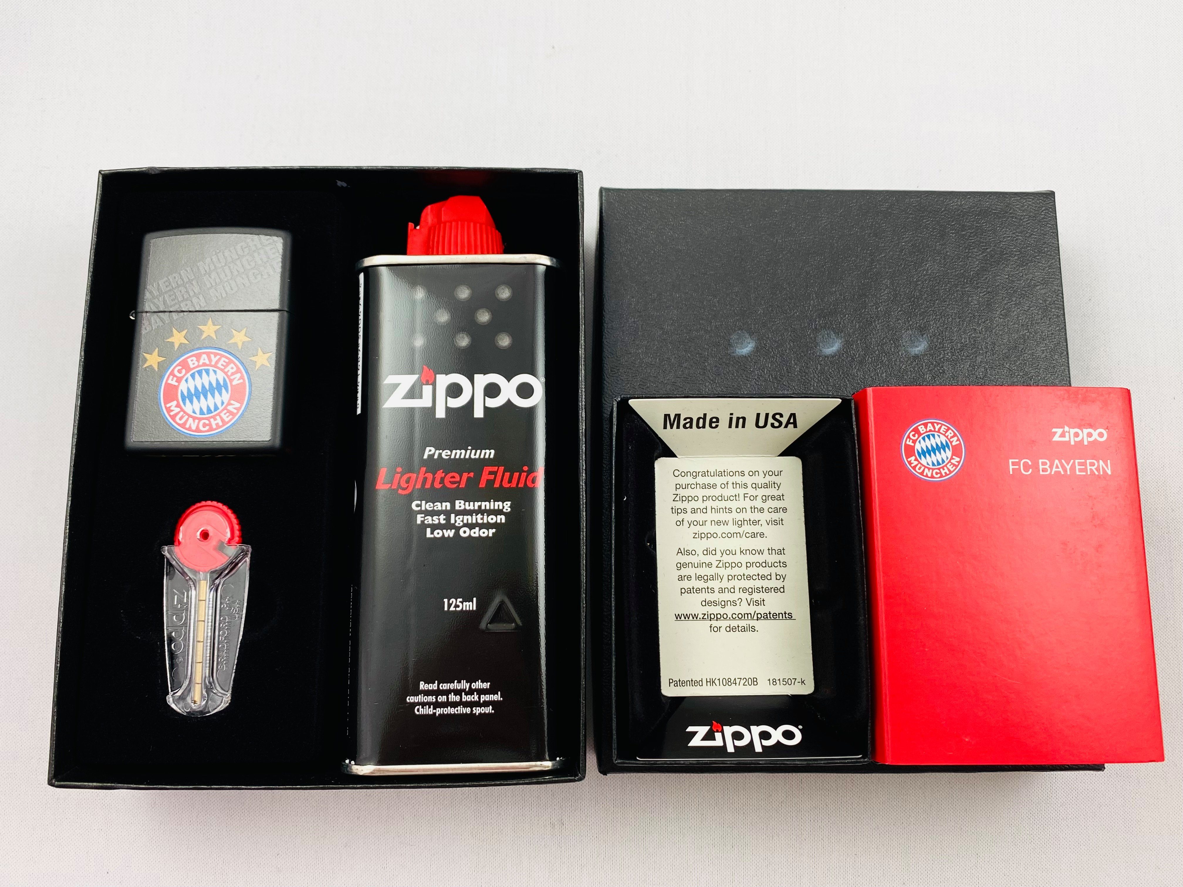 Feuerzeug FC Bayern München schwarz matt Sturmfeuerzeug Geschenkset