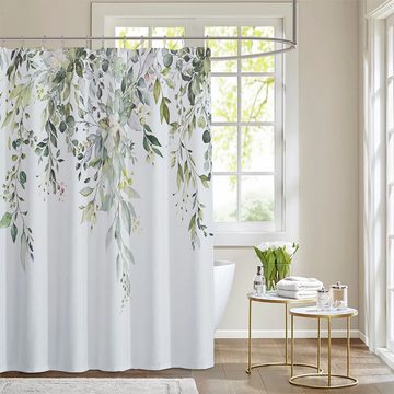 BlauCoastal Duschvorhang Blumen Grün Duschvorhänge Breite 90 cm (1-tlg., Wasserdicht Duschvorhang für Badezimmer), mit 12 Haken
