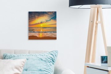 OneMillionCanvasses® Leinwandbild Sonnenuntergang - Strand - Meer - Wolken - Orange, (1 St), Leinwand Bilder für Wohnzimmer Schlafzimmer