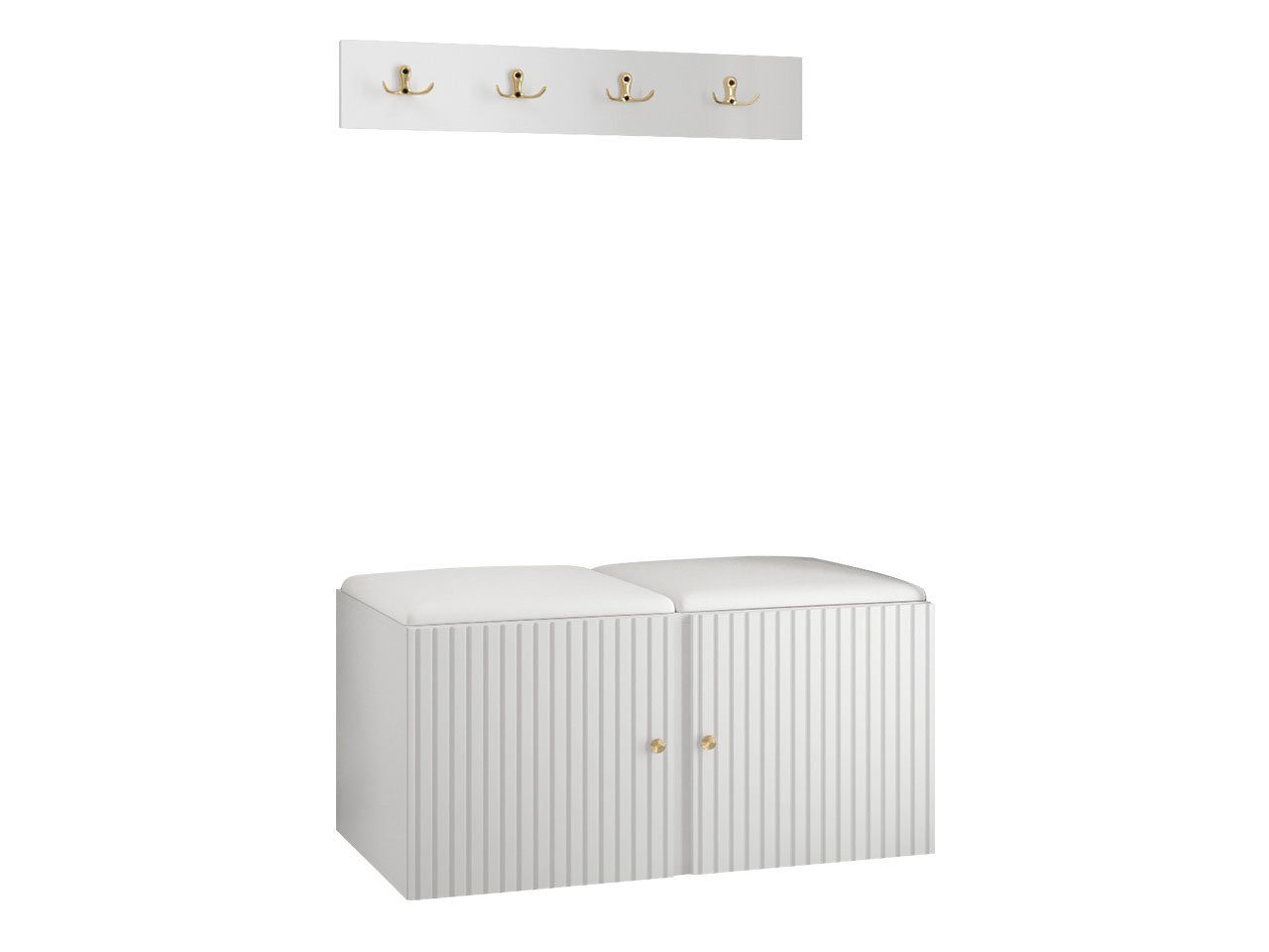 MIRJAN24 Garderoben-Set Orion Ryfel Slim VI, (Schuhschrank, Kleiderhakenbrett, 2x Sitzpaneel 42x42), 4 Kleiderhaken für Kleidung, Metallgriffe