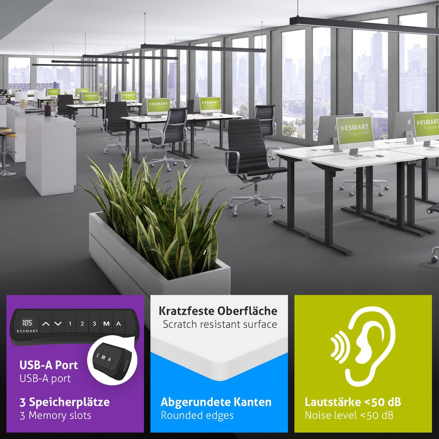 ESMART Schreibtisch ESMART Germany, ETX-121 Elektrisch höhenverstellbarer Schreibtisch