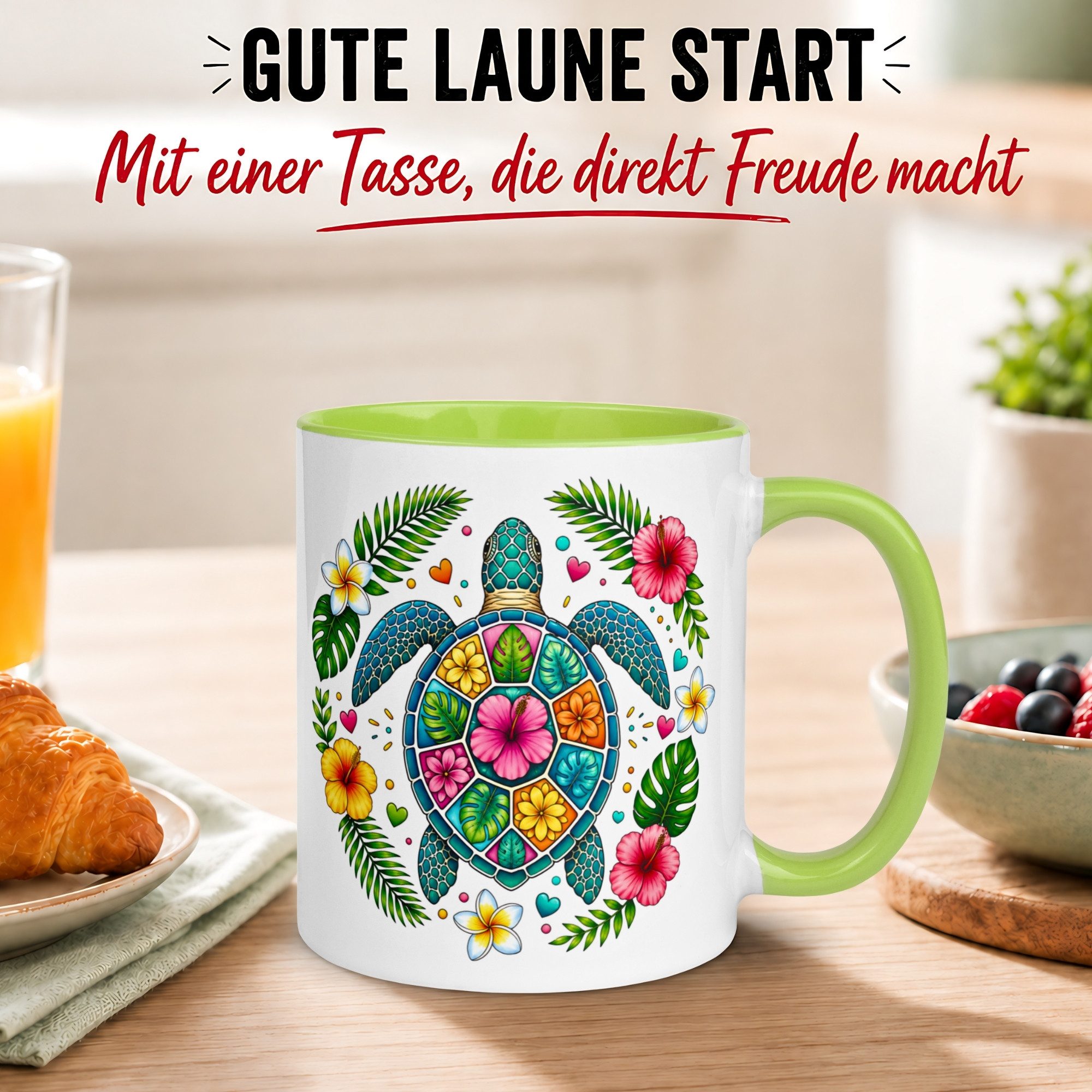 Momentals Tasse Schildkröte – „Sommer Strand Entspannung“ – Schildkröten Geschenk, Gratis Versand · Links-&Rechtshänder · Spülmaschinenfest