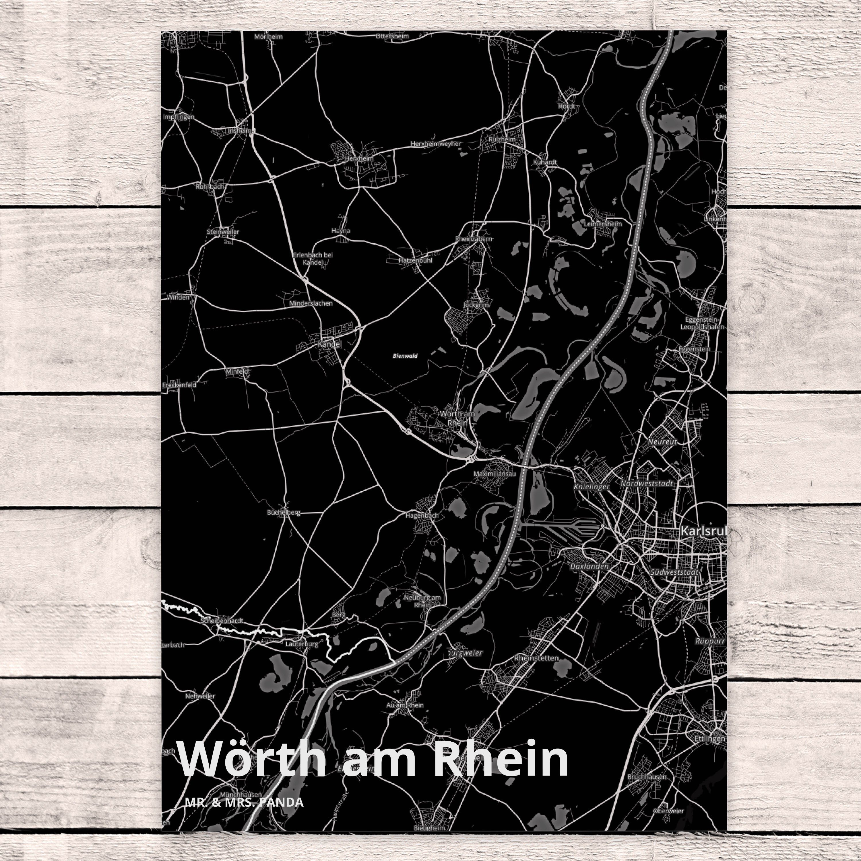 Karte Dorf & Postkarte - Geschenk, Rhein Wörth am Stadt, Stadt Mrs. Panda Mr. Geburtstagskarte,