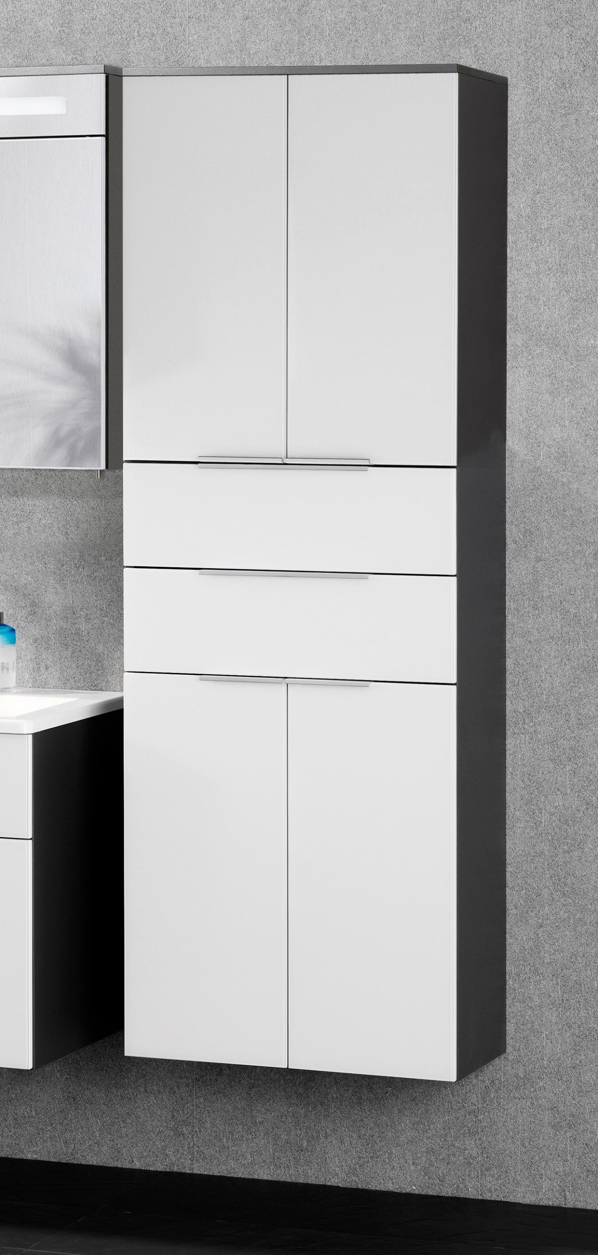 FACKELMANN Hochschrank Kara Hochschrank Korpusfarbe: Anthrazit Frontfarbe: Weiß - Glas