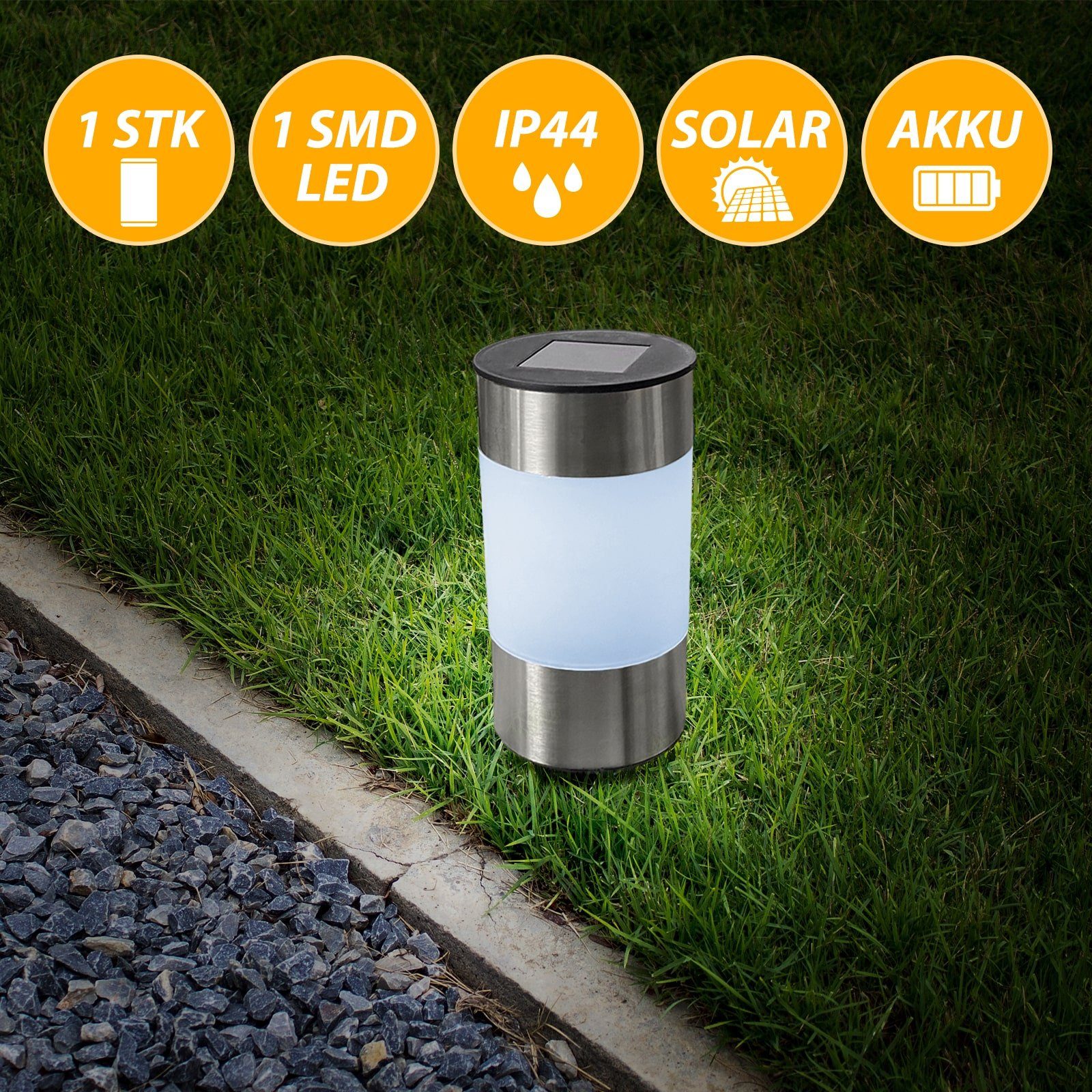 EAXUS LED Solarleuchte Big Tube Gartenlampe für Außen Stehleuchte, Solar, Dämmerungssensor, Wasserdicht, LED fest integriert, Kaltweiß, Weglicht, für Garten, Terrasse & Co.