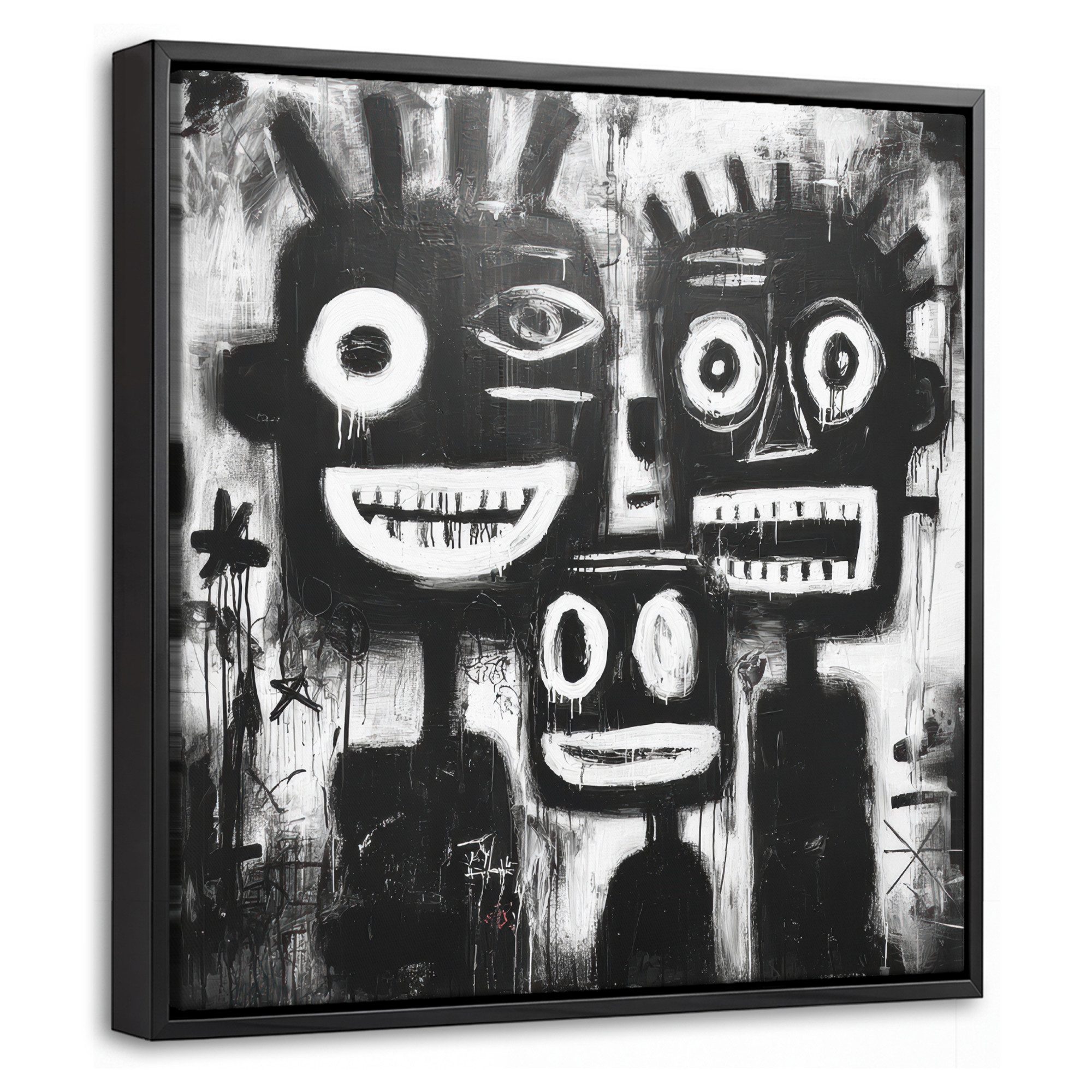 OneMillionCanvasses® Leinwandbild mit Rahmen - Malerei - Figuren - Schwarz - Abstrakt, Fotodruck (1 St), Leinwand Bilder Klein, Wand Dekoration Aesthetic 20x20cm