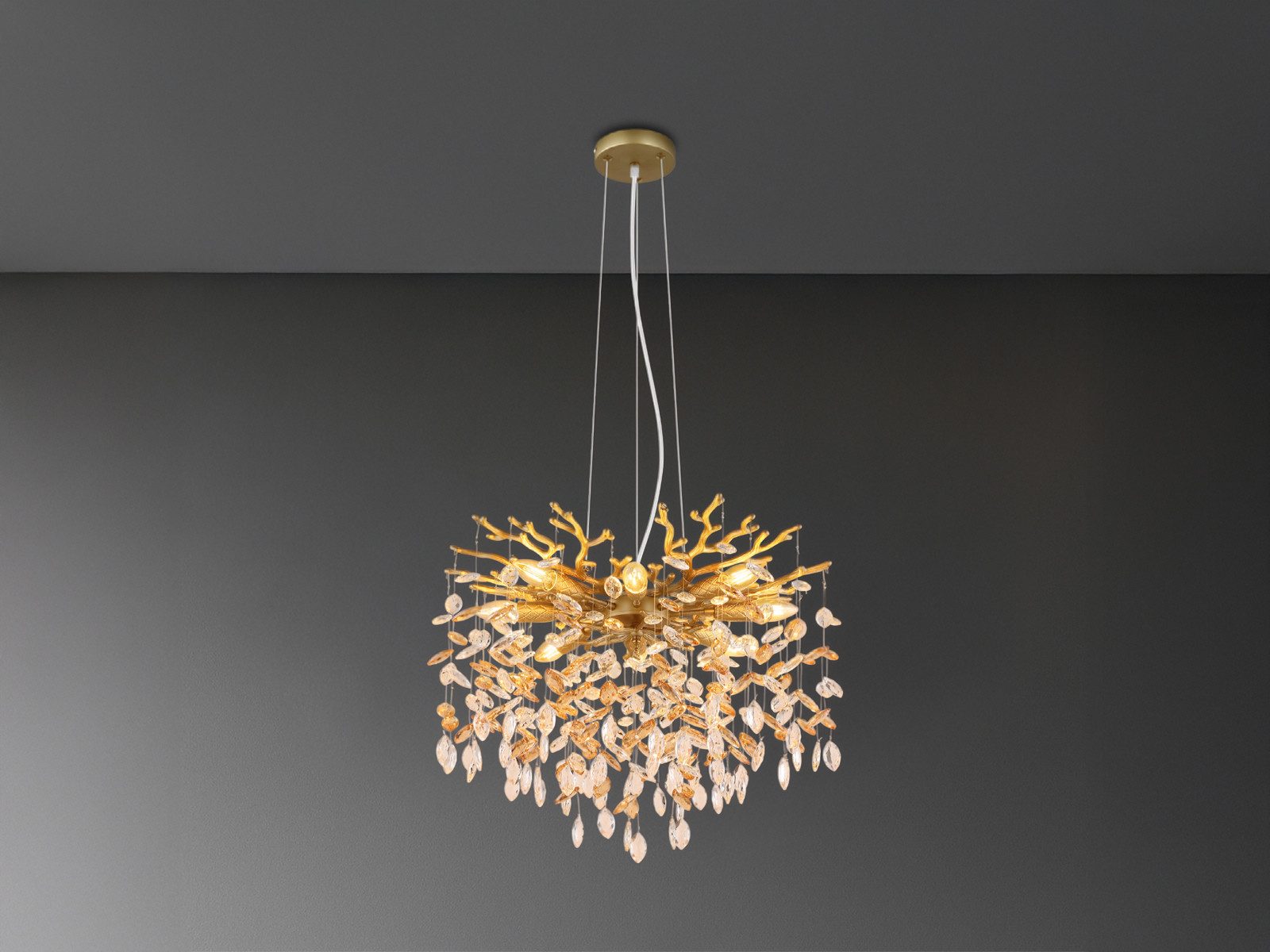 GLOBO LIGHTING LED Kronleuchter mit Kristall 2-farbig Ø 60cm, Dimmfunktion, LED wechselbar, Warmweiß, ausgefallene Pendelleuchte groß für Esstisch, Esszimmer-Lampe hängend