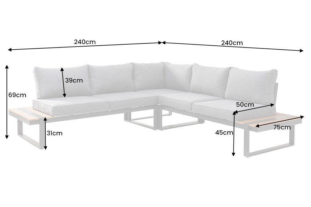 Lounge 1-tlg), (Einzelartikel, riess-ambiente / Kissen grau TAMPA · · Sitzgruppe wetterfest Gartenmöbel inkl. 240cm · natur, · LOUNGE Aluminium