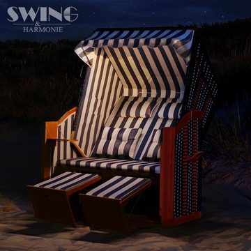 Swing&Harmonie Strandkorb XXL inkl. Abdeckcover Luxus mit 4 Kissen, Klapptische, Zeitungsfächer, Volllieger, Ostsee-Modell