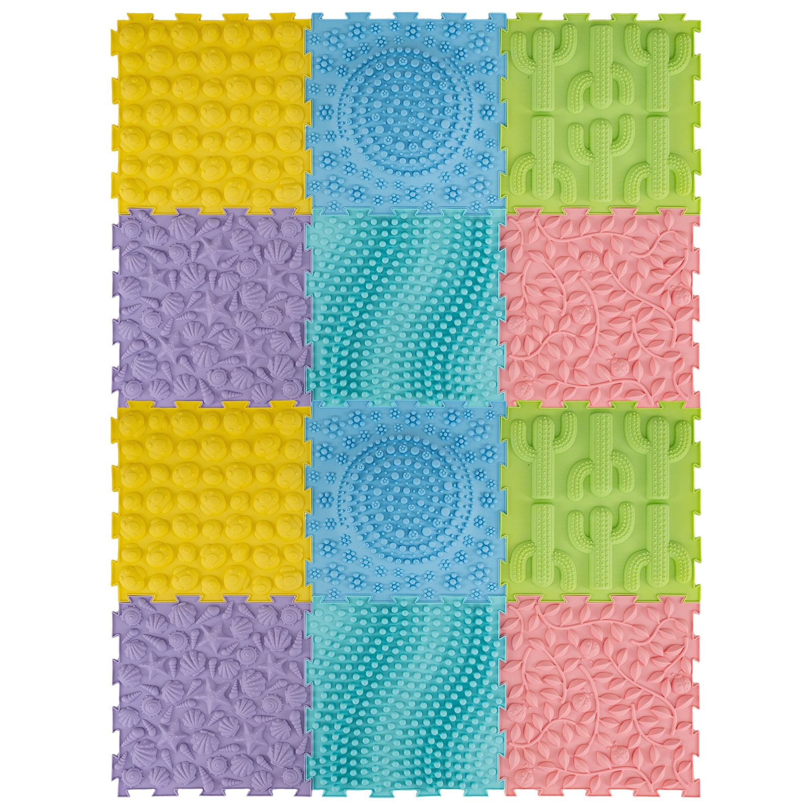 COSTWAY Spielmatte (6-St), Sensorische Massagematte mit verschiedenen Mustern