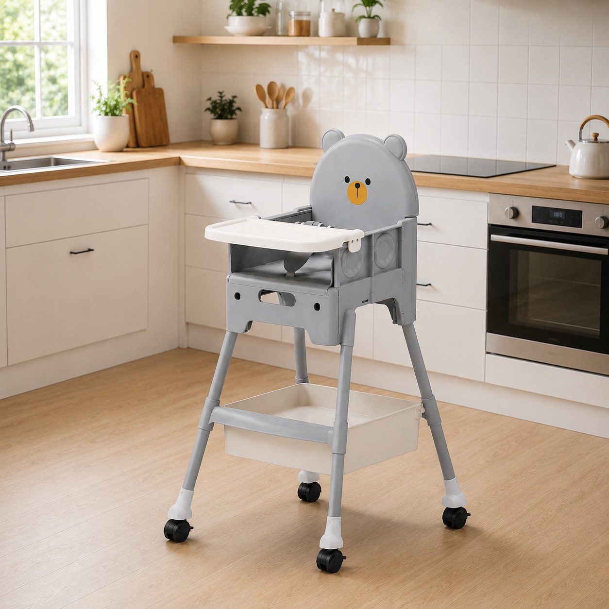 Boncuks Home Kinderstuhl 12-in-1 Baby Multifunktionsstuhl klappbar, grau