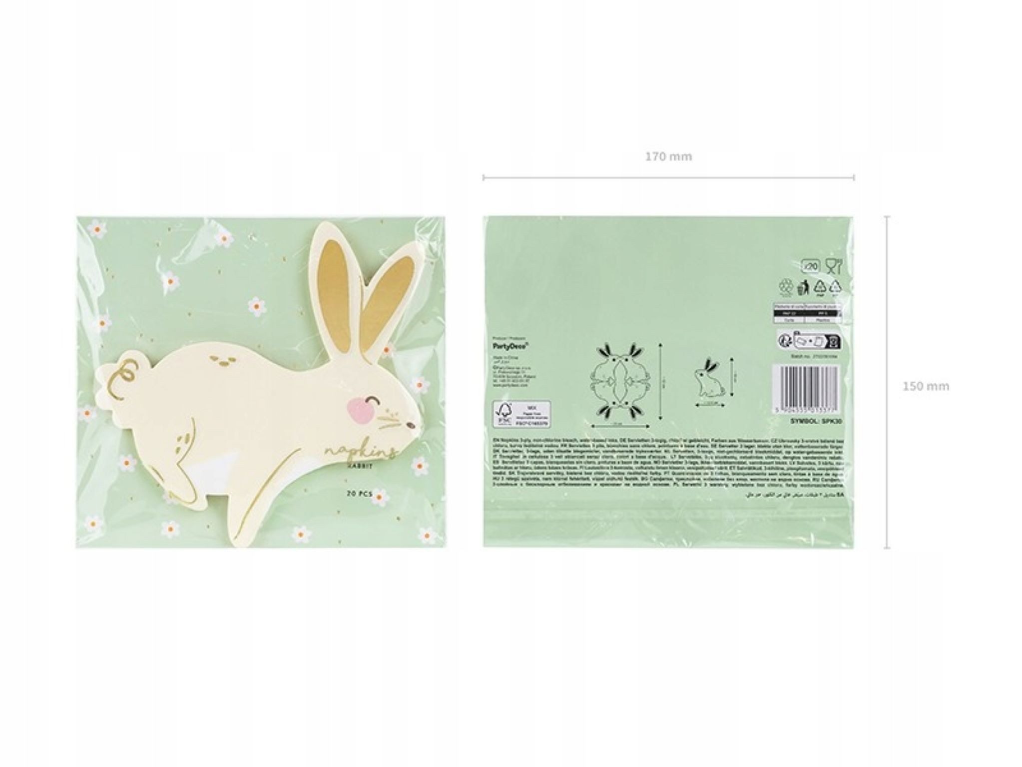 partydeco Papierserviette Bunte Einweg-Papierservietten mit Hasenmotiv - ideal für Ostern