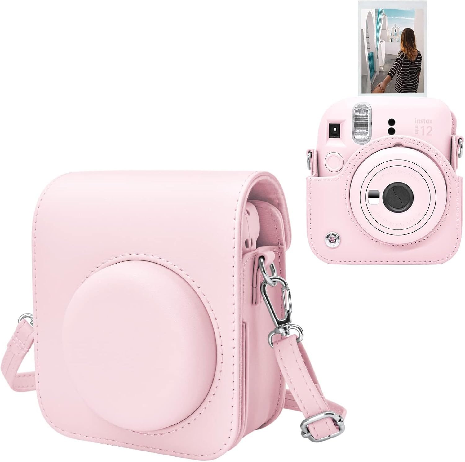 FELIXLEO Kameratasche Kameratasche für Instax Mini 12 aus PU-Leder mit Schultergurt Rosa (1-tlg)