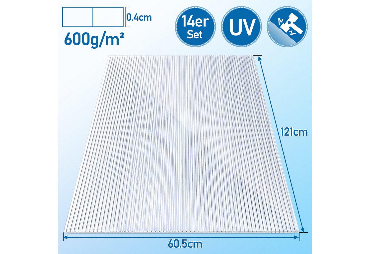 Thumbnail - Clanmacy Doppelstegplatte Gewächshaus Gewächshausplatten 14 Stk.,4mm Stärke,PC Doppelstegplatte, 4,00 mm, (14-St)