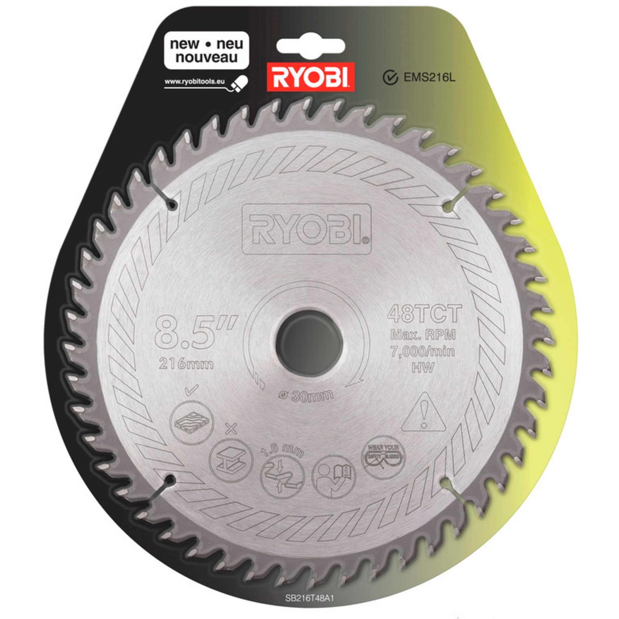 Ryobi Sägeblatt Ryobi HM-Kreissägeblatt SB216T48A1, Ø 216mm, 48Z