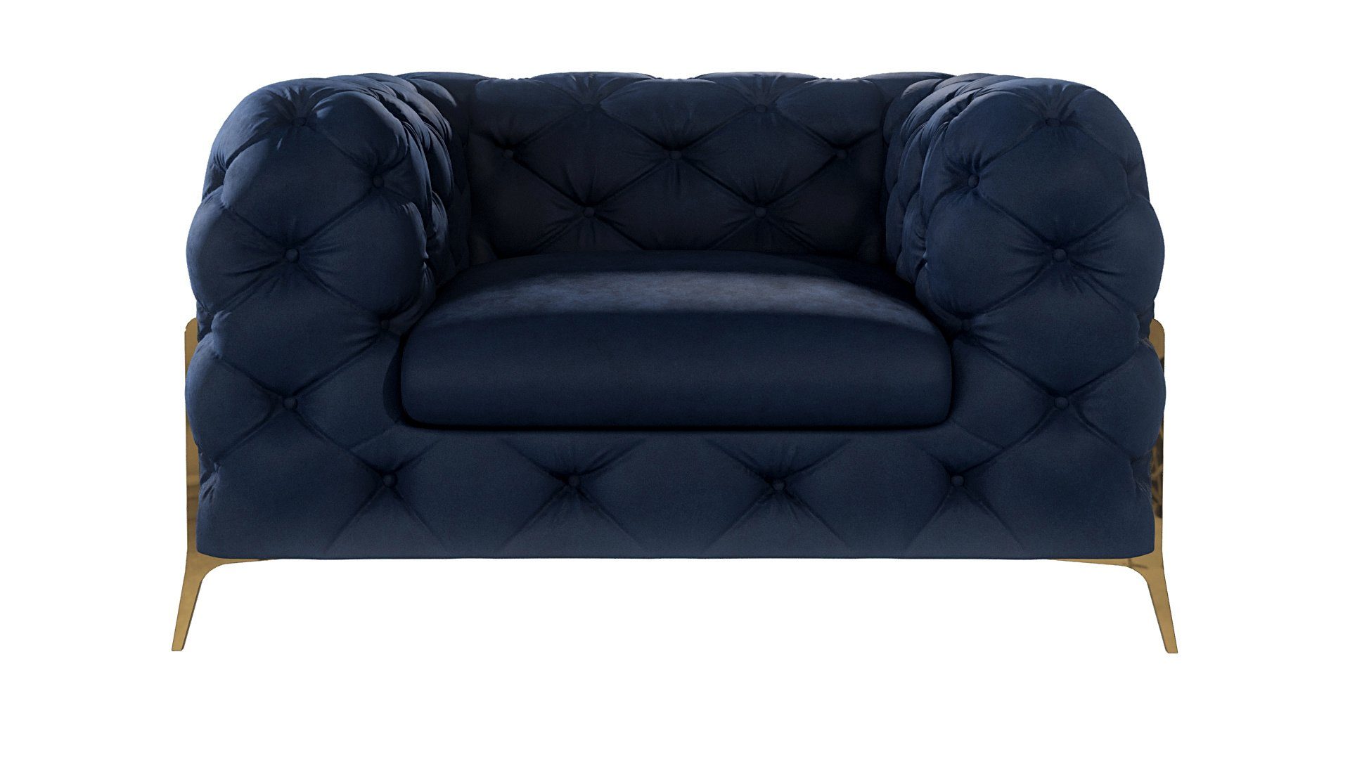 mit Marineblau Chesterfield-Sessel Füßen, Goldene Metall Möbel mit S-Style Ashley Wellenfederung