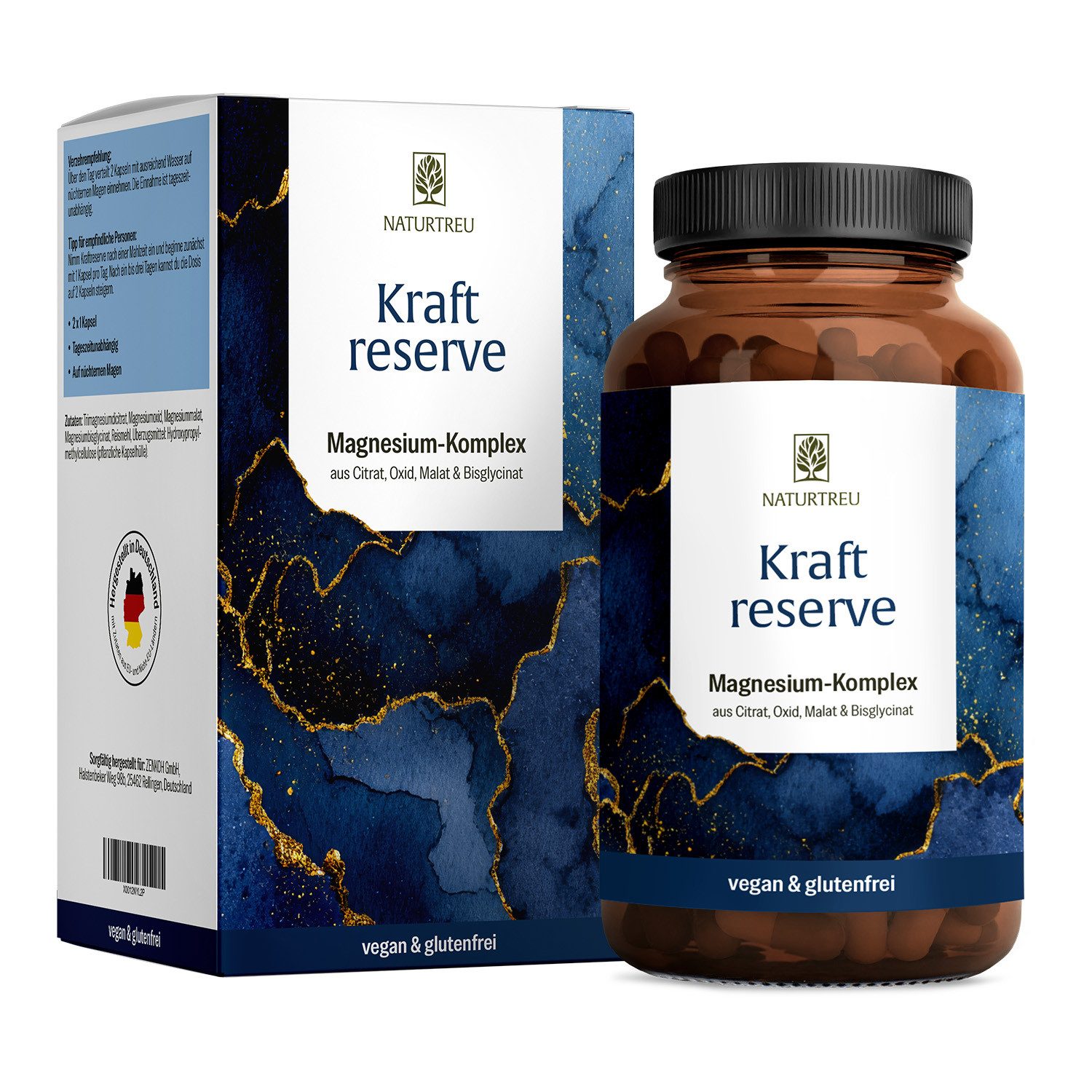 Naturtreu KRAFTRESERVE Kapseln, 1 er 180 St., Hochdosiert: 400 mg Magnesium pro Tagesdosis, 4 bioverfügbare Ma…