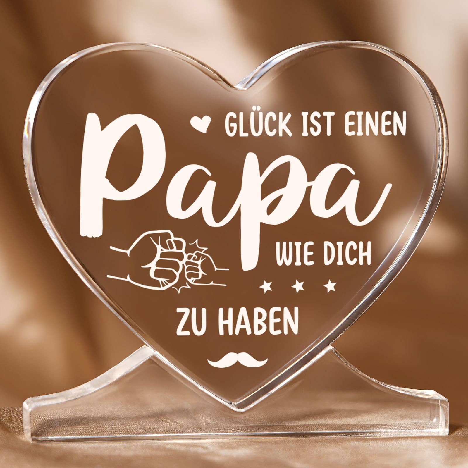 FOUORTUNATE-BEE Dekoobjekt Herzförmiges Acryl-Plakette Dekoration Papa Geschenk Geburtstag (Geschenke für Papa von Tochter Sohn, Bester Papa Geschenke, für zum Weihnachten, Vatertag)