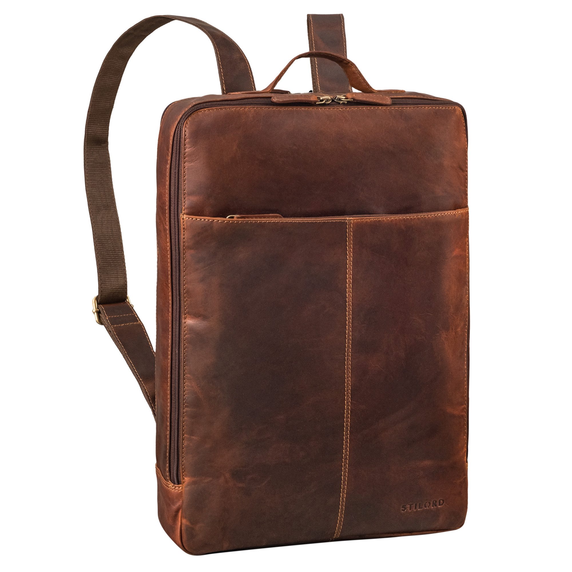 STILORD Notebookrucksack "Livius" Schmaler Lederrucksack Herren & Damen XL Laptop 15 - 19 Zoll