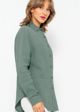 SASSYCLASSY Hemdbluse Musselin Bluse mit Ziernähten Baumwoll Bluse mit Patch, Kragen, Manschette und Knopfleiste