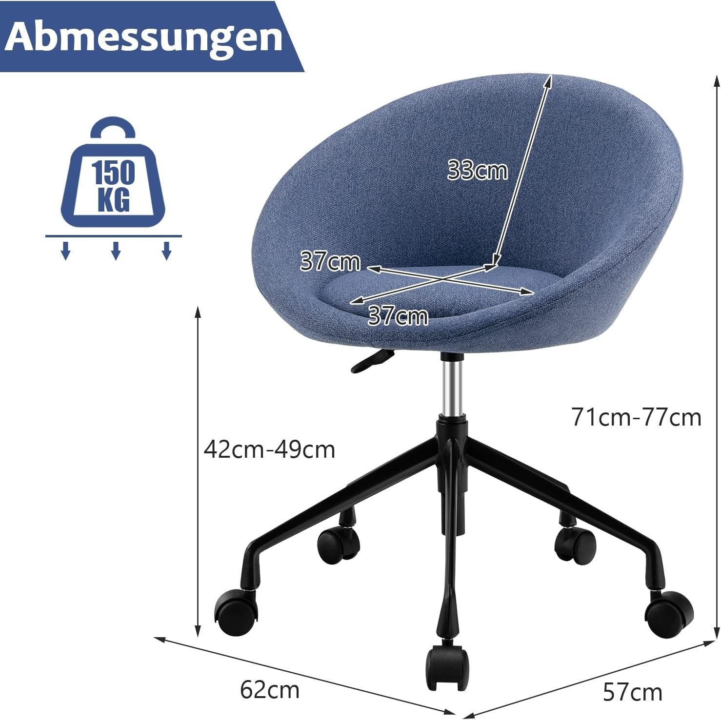 KOMFOTTEU Bürostuhl drehbar, mit Rollen, blau höhenverstellbarer Computerstuhl