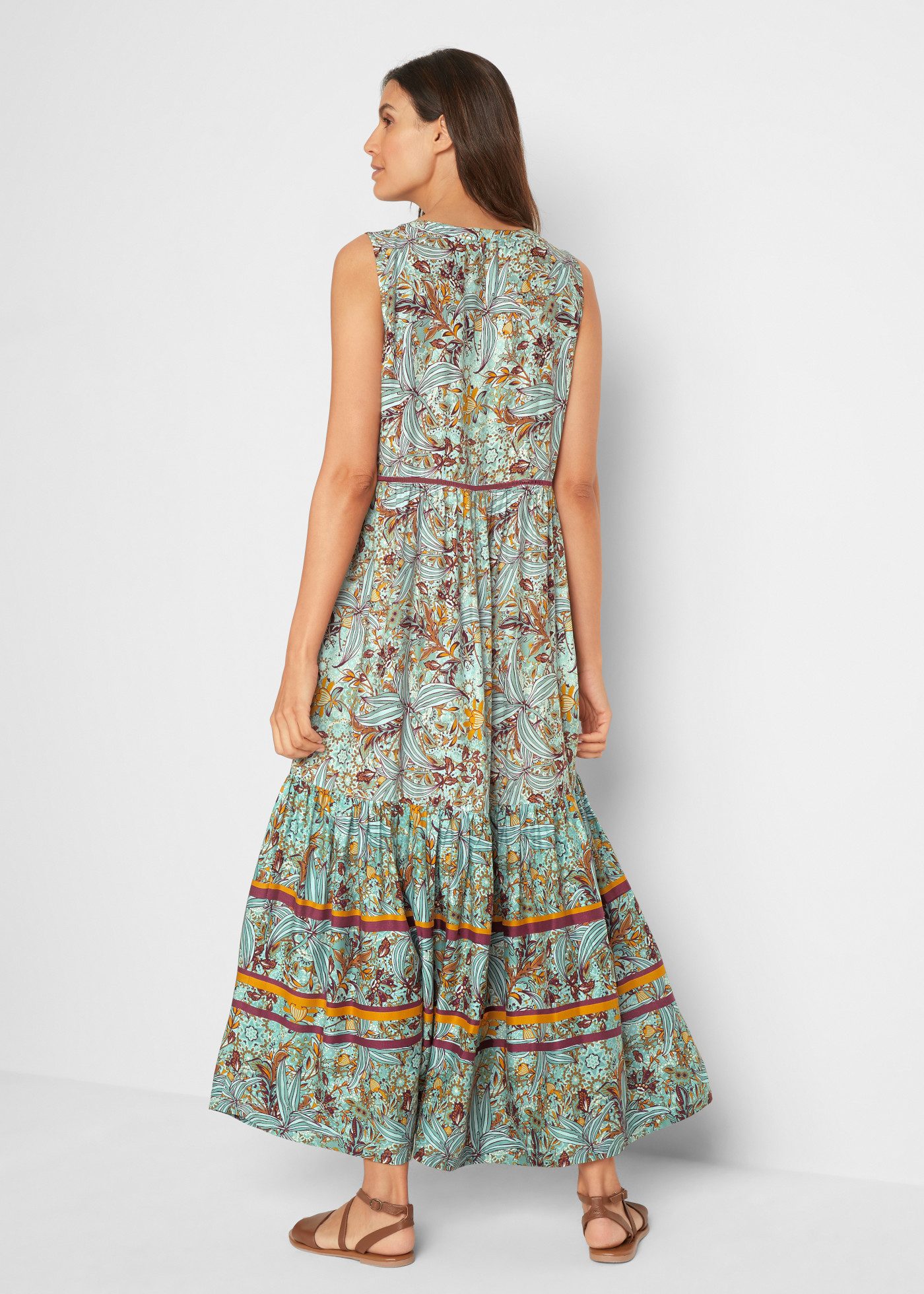 bonprix Maxikleid eleganter Stil, aus Viskose, Loose Fit, ärmellos, mit Bordürendruck
