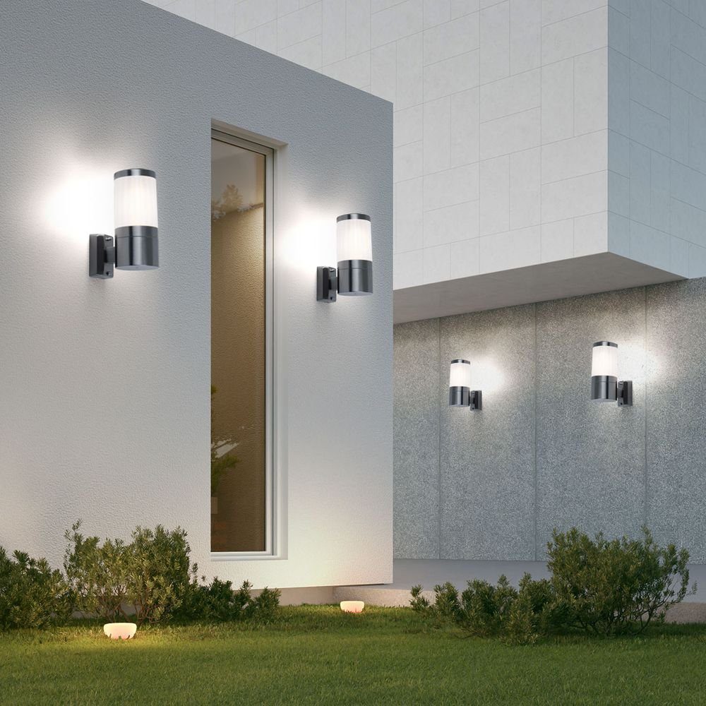 Beleuchtung Außen-Wandleuchte, etc-shop Leuchtmittel Wand Haus Leuchte gewellt Lampe inklusive, Warmweiß, Edelstahl Außen