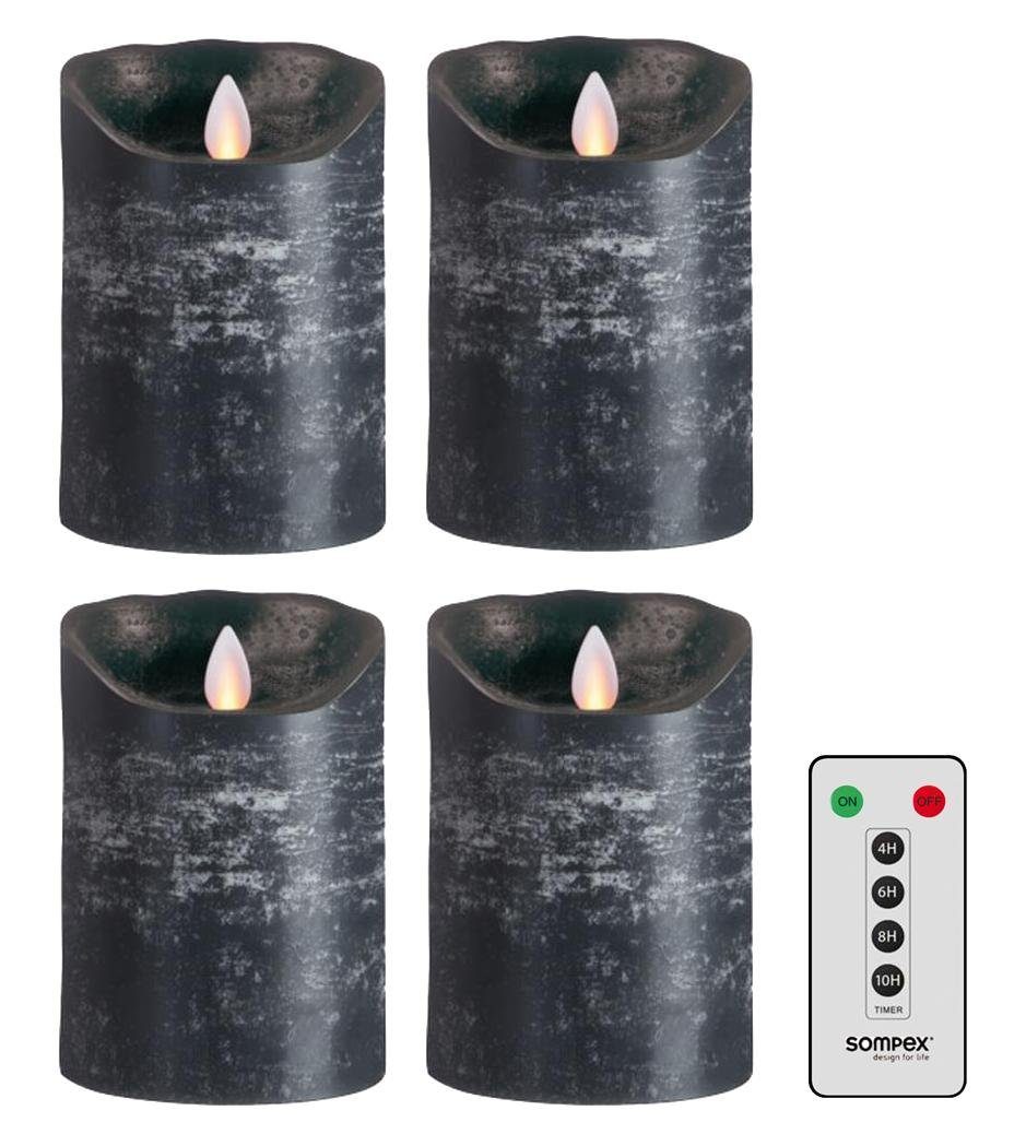 SOMPEX LED-Kerze 4er Set Flame LED Kerzen anthrazit 12,5cm (Set, 5-tlg., 4  Kerzen, Höhe 12,5cm, Durchmesser 8cm, 1 Fernbedienung), fernbedienbar,  integrierter Timer, Echtwachs, täuschend echtes Kerzenlicht, optimales Set  für den Adventskranz