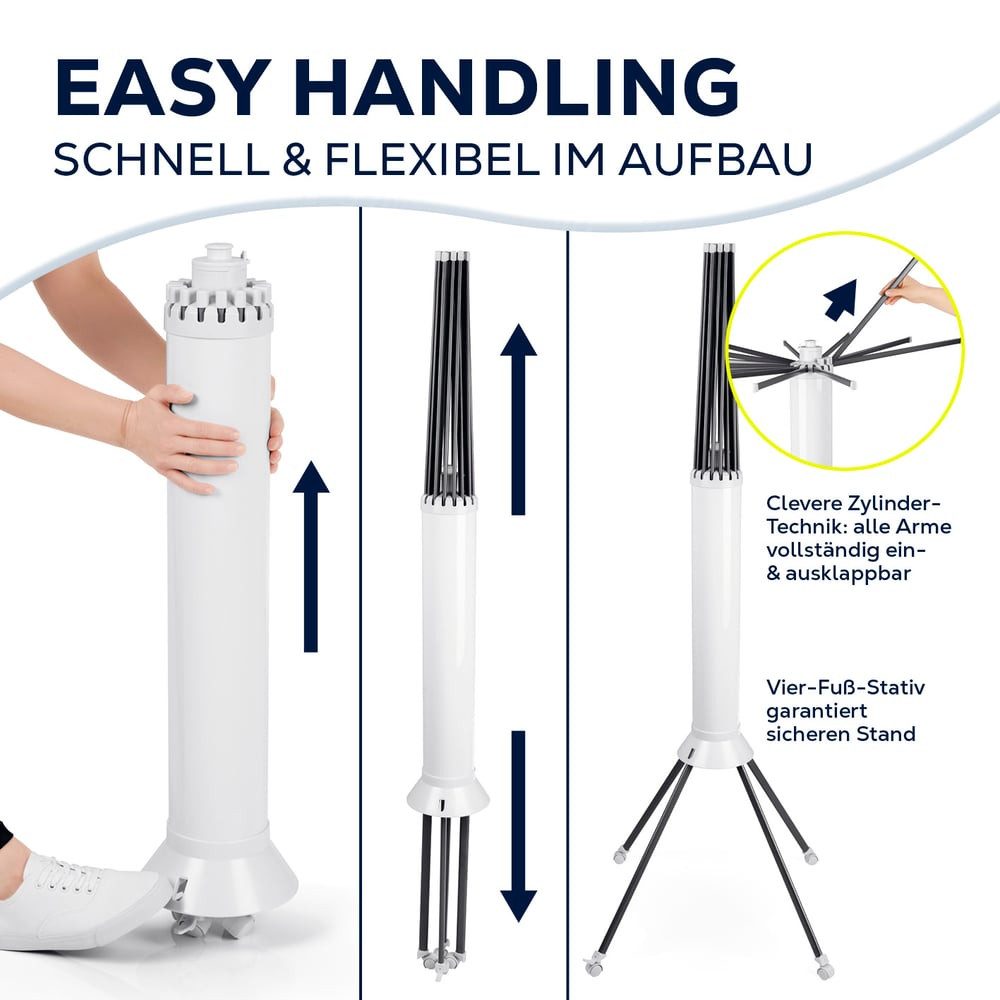 EASYmaxx Wäscheständer Platzwunder 800 – zusammenklappbarer Wäscheständer, 16 Armen, Platzsparend & stabil mit 4-Fuß-Stativ – Bild 2 von 5