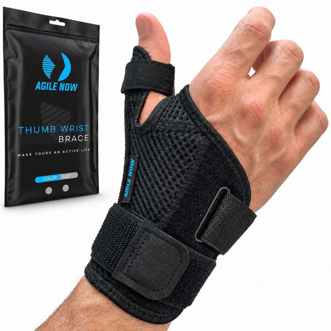 AGILE NOW Daumenbandage Hochwertige Daumenschiene (Ergonomische Daumenstütze für linken & rechten Daumen, Stabilisiert & Entlastet), einstellbare Kompression, Hautfreundlich, Stabilität & Komfort
