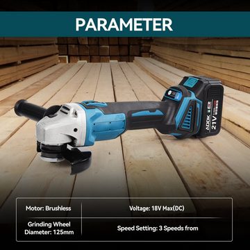 FUROKOY Winkelschleifer Kabellose Makita 18V Winkelschleifer mit bürstenloser Motor, (mit Metallgehäuse& Rutschfesten Zusatzgriff, (ohne Akku, ohne Ladegerät,ohne Schleifscheiben), Akku Winkelschleifer für 100-125 mm Schleifscheiben