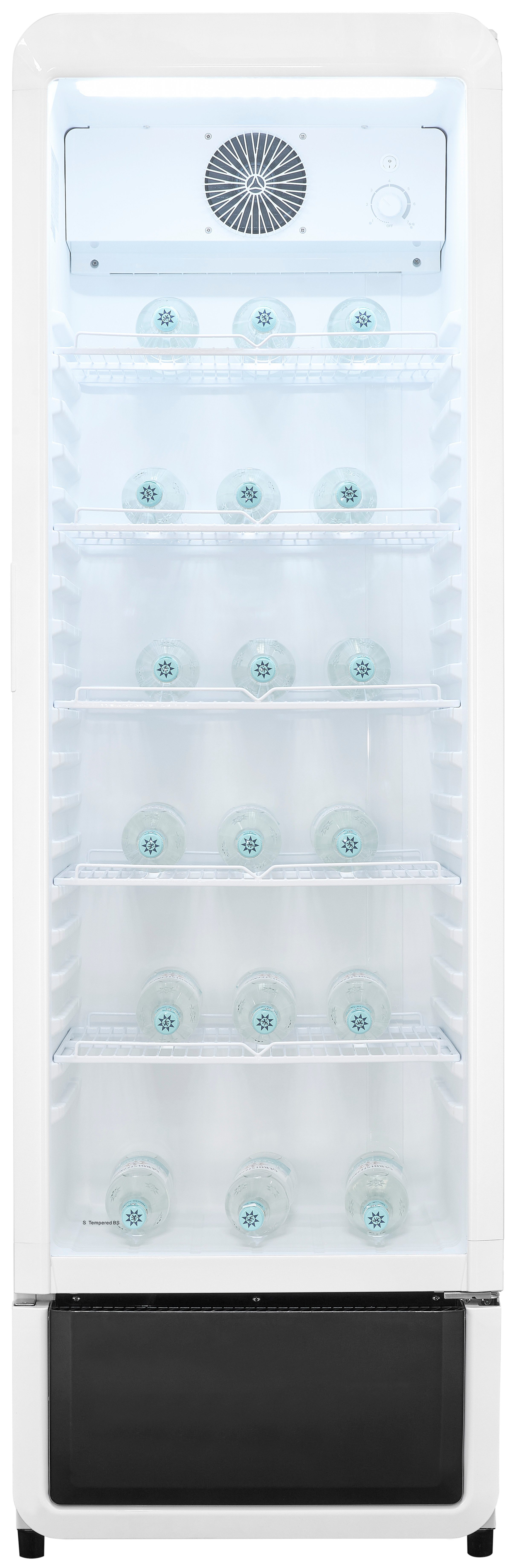 exquisit Getränkekühlschrank GKS260-GT-431D weiss, 172,5 cm hoch, 54 cm breit, Alles auf einen Blick dank Isolierglastür und übersichtliche Lagerung