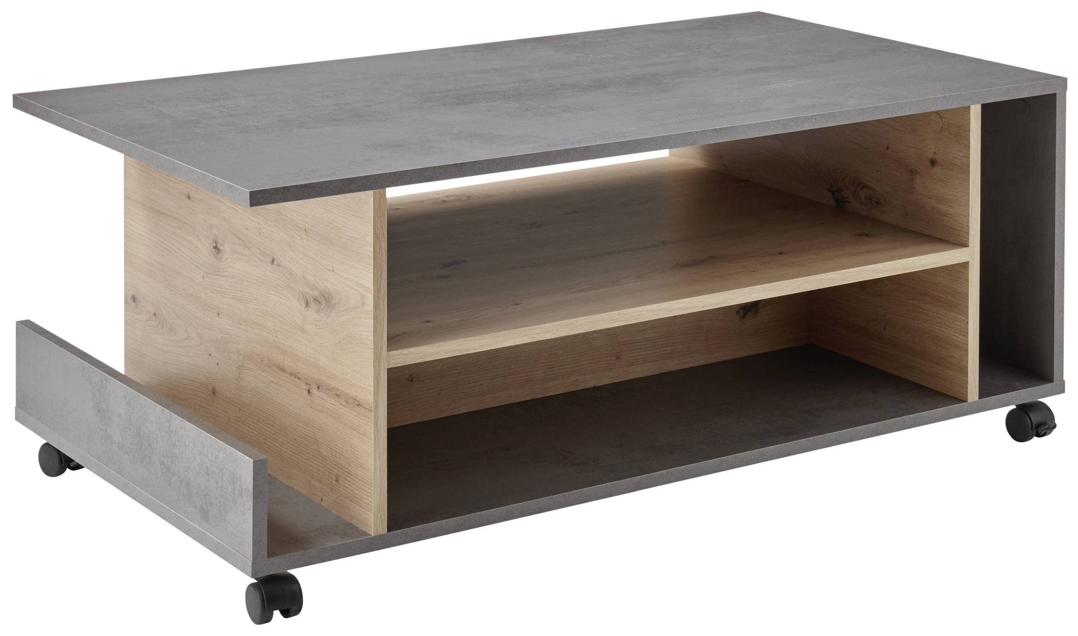 Bega Consult Couchtisch Couchtisch HARVEY 108 x 60 mit Rollen Optik: Betongrau / Artisan Eiche
