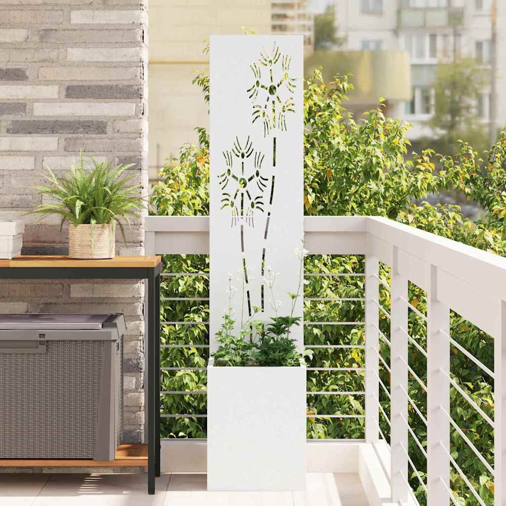 furnicato Sichtschutzelement Garten Sichtschutz-Leinwand 32 x 150 cm Weiß, Matte Sichtschutzwand mit dekorativen Intarsien für deinen Garten