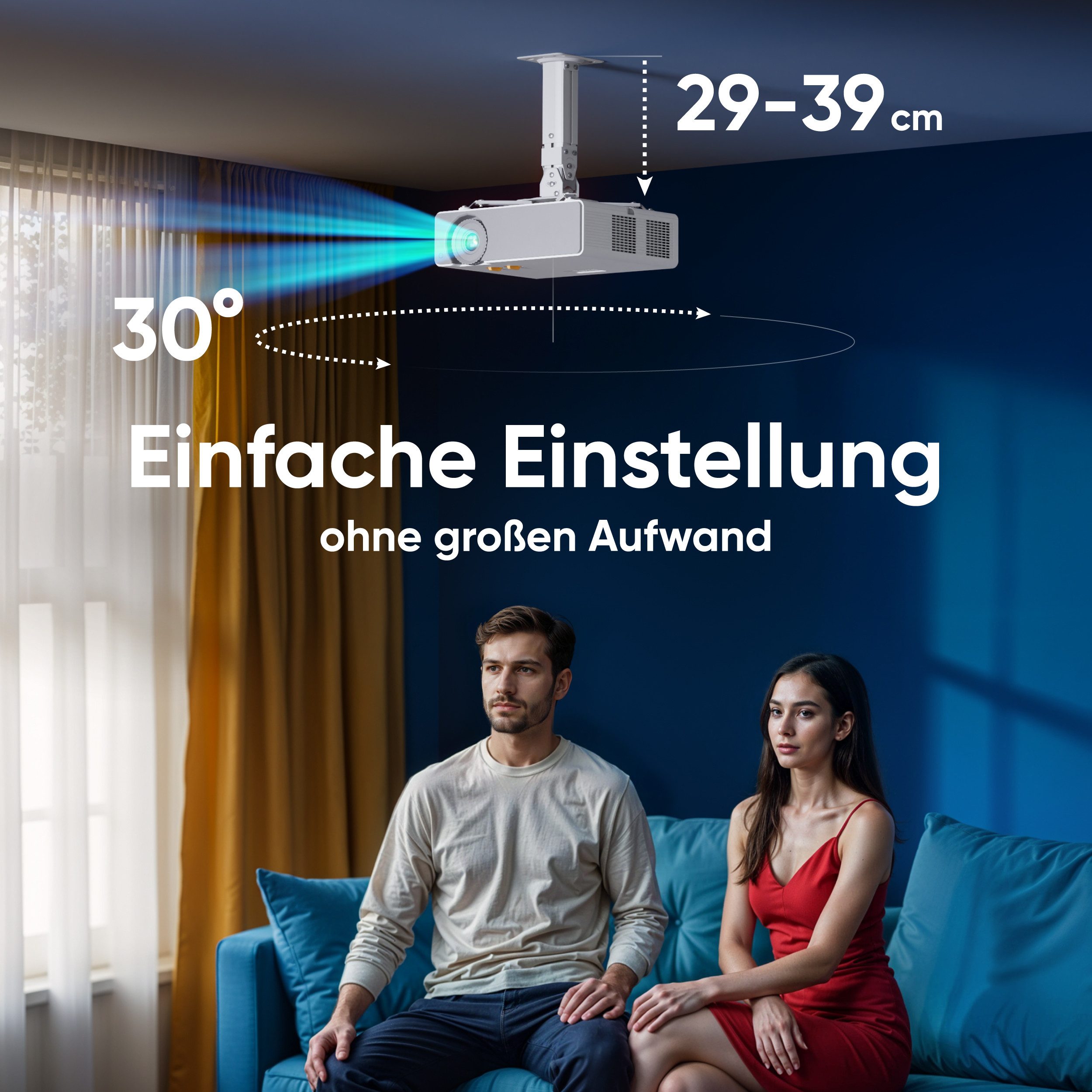 ONKRON Beamer-Deckenhalterung bis 10 kg, höhenverstellbar, K3A-W, (bis 300 Zoll, schwenkbar, neigbar, Wand und Decke, ausziehbar, Kabelmanagement)