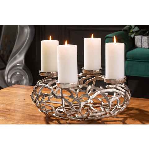 riess-ambiente Kerzenhalter ABSTRACT 38cm silber (1 St), Metall · Deko · Kranz aus Ästen · für 4 Kerzen · Wohnzimmer