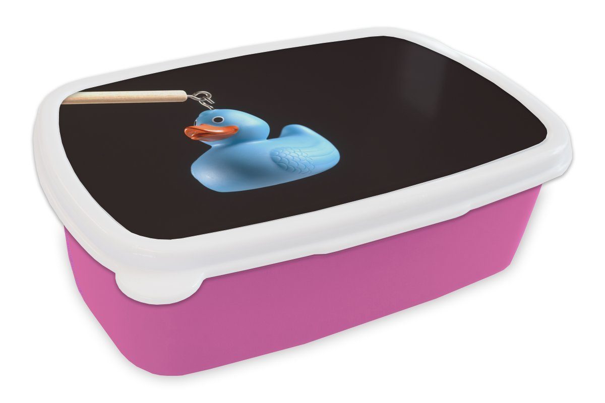 MuchoWow Kunststoff, Mädchen, Erwachsene, Snackbox, rosa Brotdose auf Bade-Ente Kunststoff Brotbox Kinder, schwarzem Lunchbox (2-tlg), für Hintergrund, Blaue