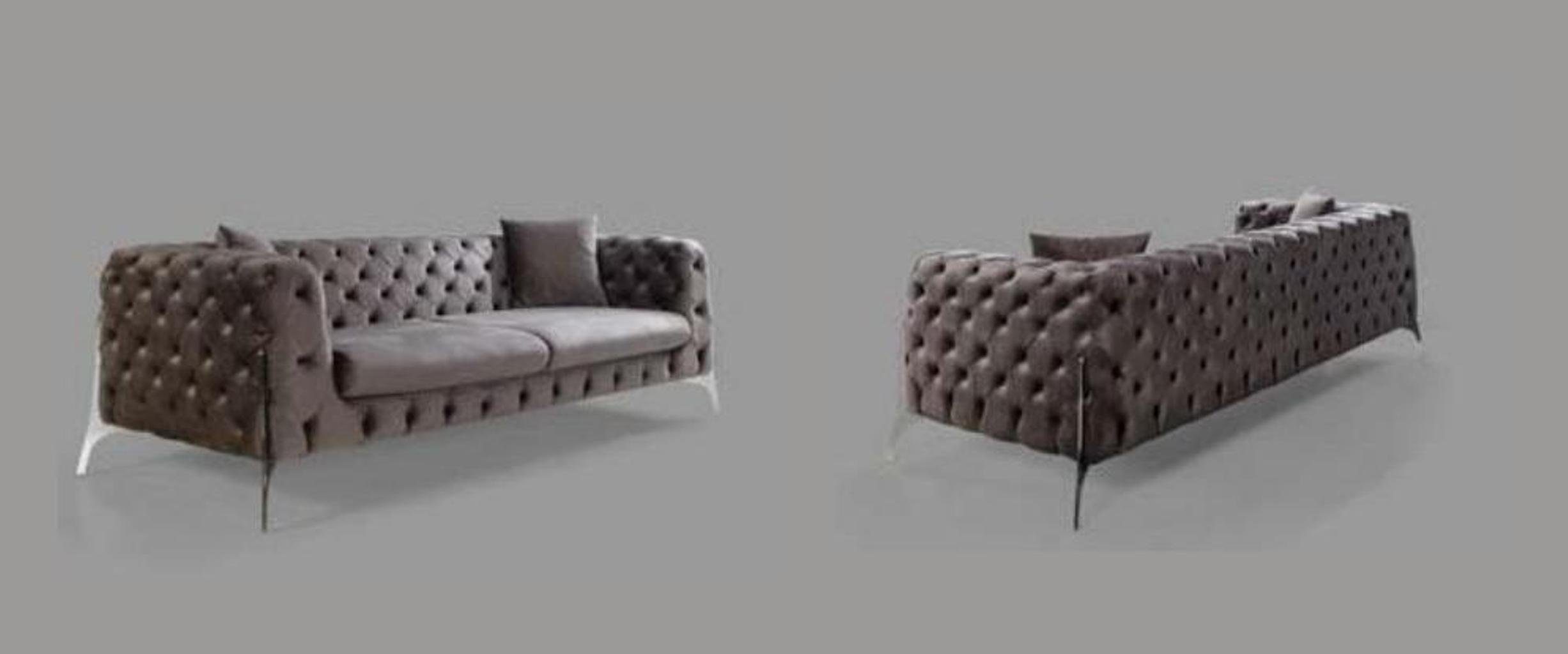 JVmoebel Couch Chesterfield 3-Sitzer Luxus Grauer Dreisitzer Chesterfield-Sofa Made Moderne in Europe Neu,