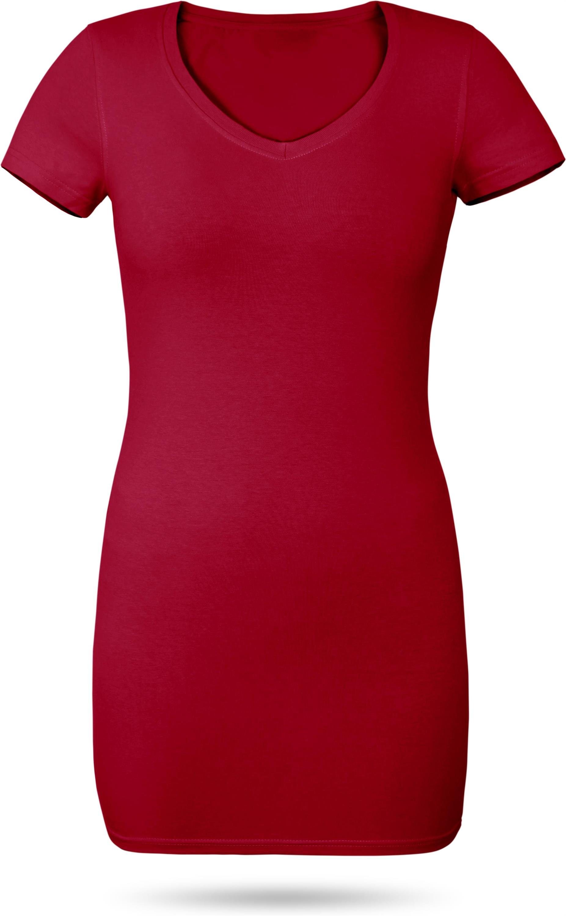 Figurbetontes V-Ausschnitt T-Shirt mit Kirsche Siena Kurzarmshirt normani Shirt Damen Basic kurzarm