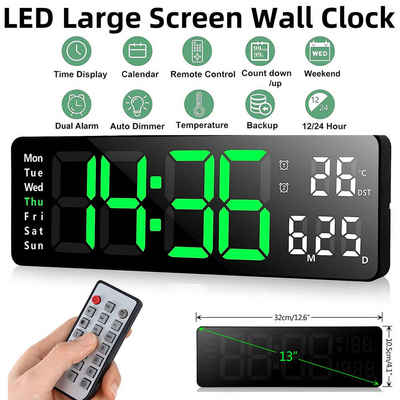 BlingBin Digitaluhr 13" Wanduhr LED Anzeige Alarm Wecker Uhr, (1er Set, 1-tlg), Timing- und Countdown, Tischuhr Digital mit Datum