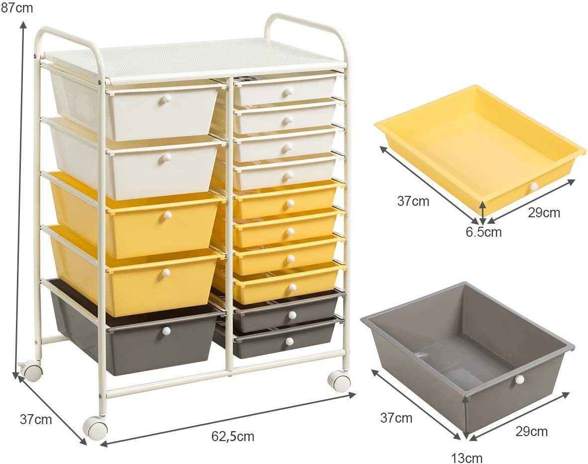 KOMFOTTEU Rollwagen mit 15 stapelbaren Schubladen, 62,5x37x87 cm