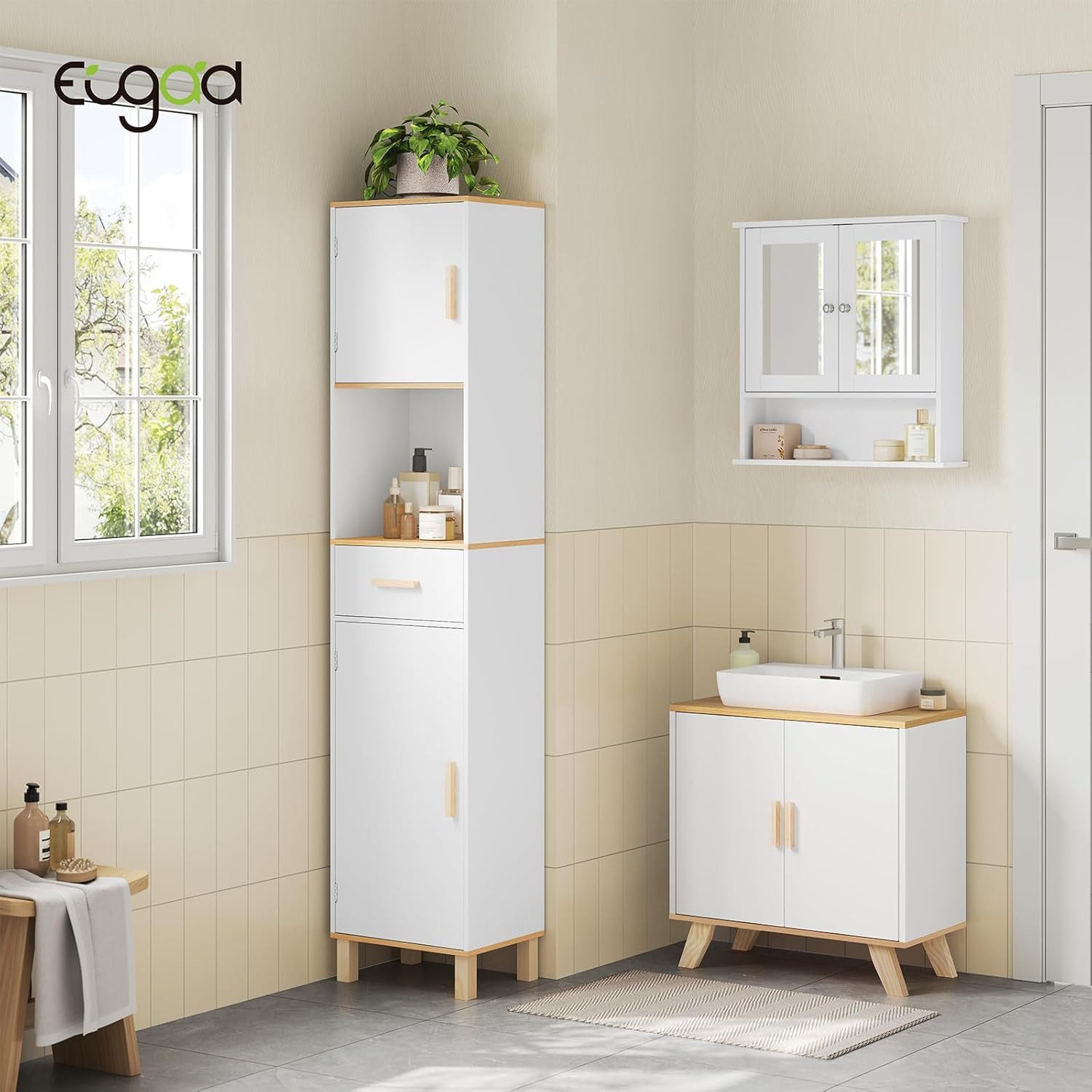 EUGAD Hochschrank (1-St) mit 5 Fächern 1 Schublade, weiß, 40x180x30 cm