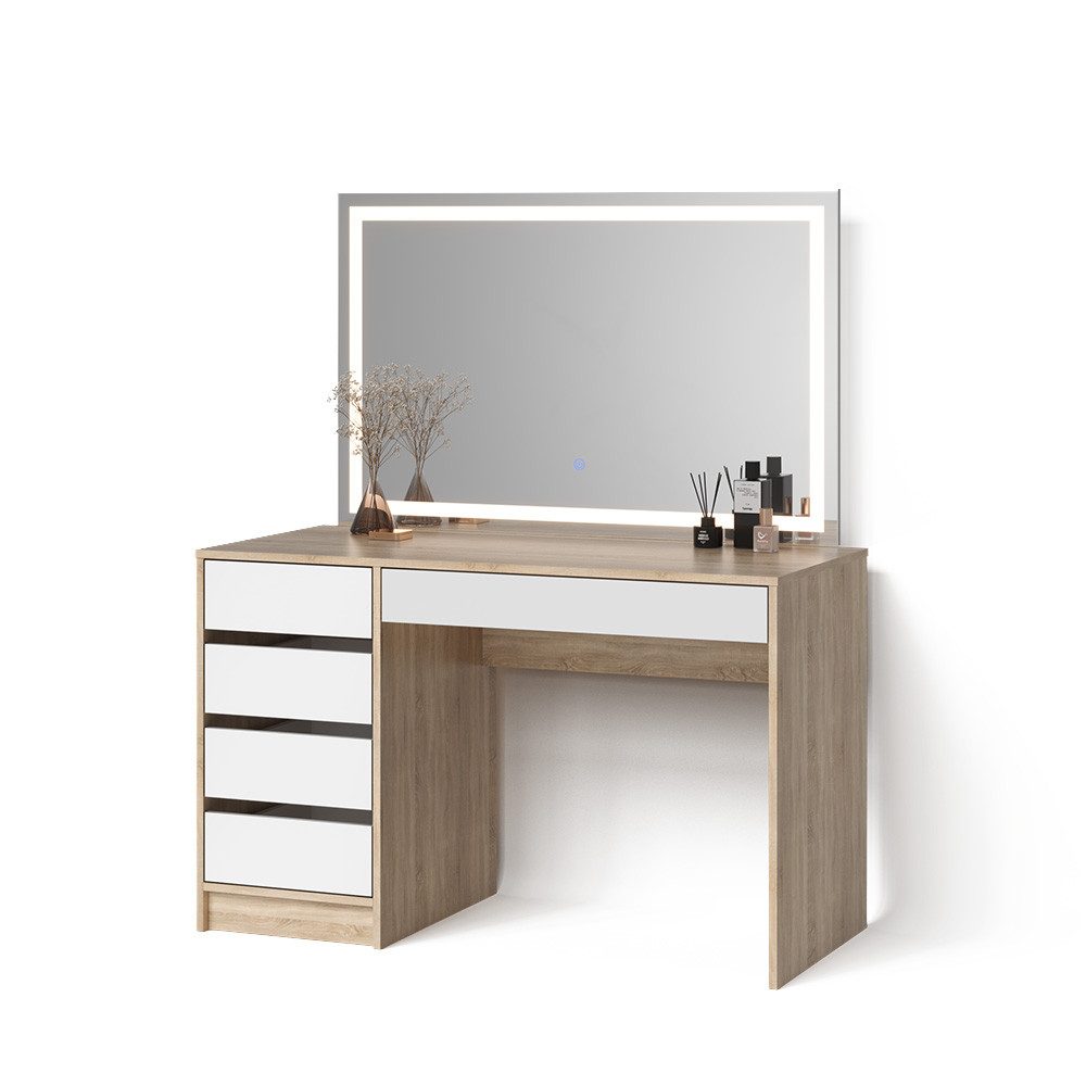 Livinity® Schminktisch Imola, Weiß/Sonoma/Sonoma, 120 cm mit LED-Spiegel günstig online kaufen