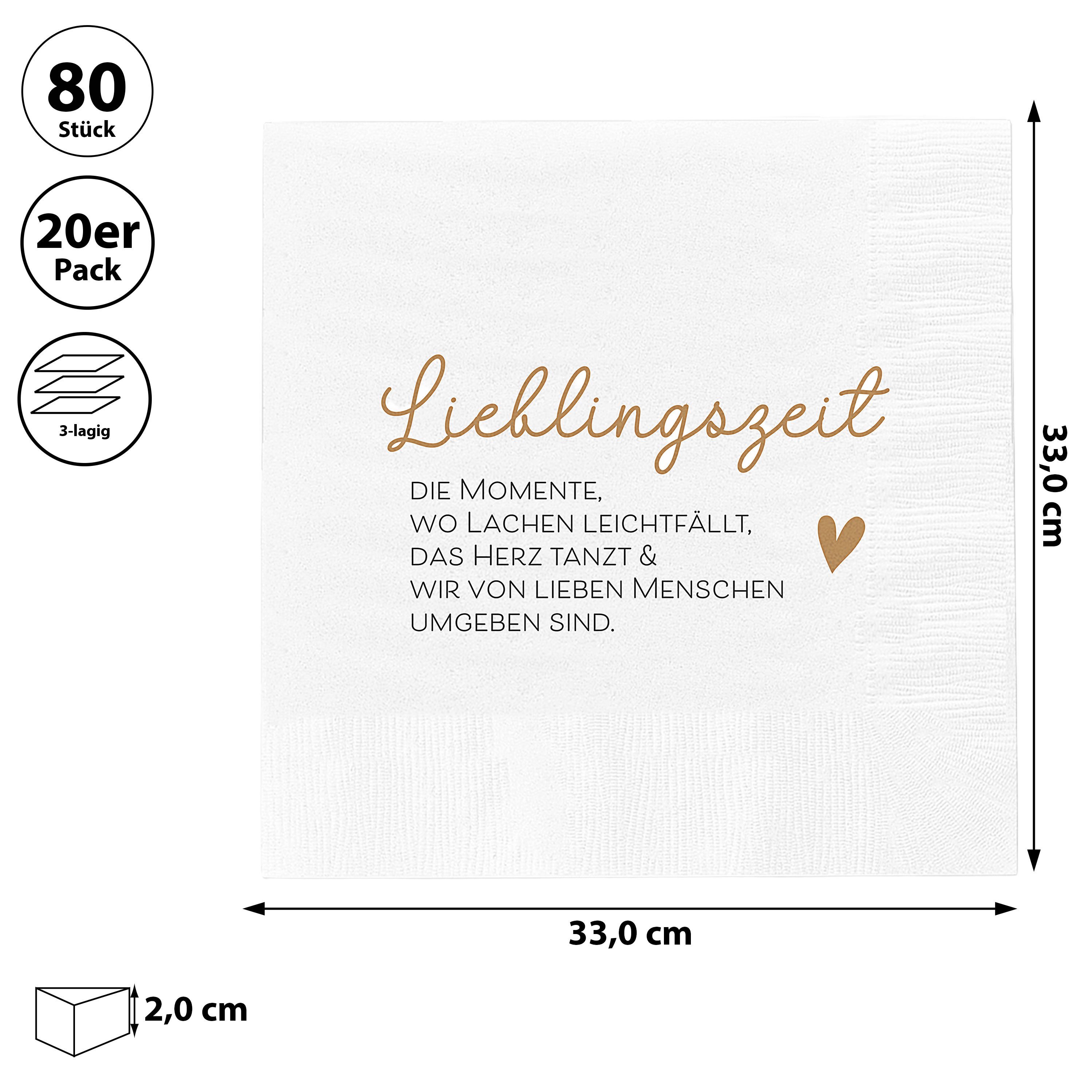 CEPEWA Papierserviette Servietten 'Lieblingszeit' 80er Set 33x33cm 3-lagig weiß schwarz gold – Bild 2 von 5