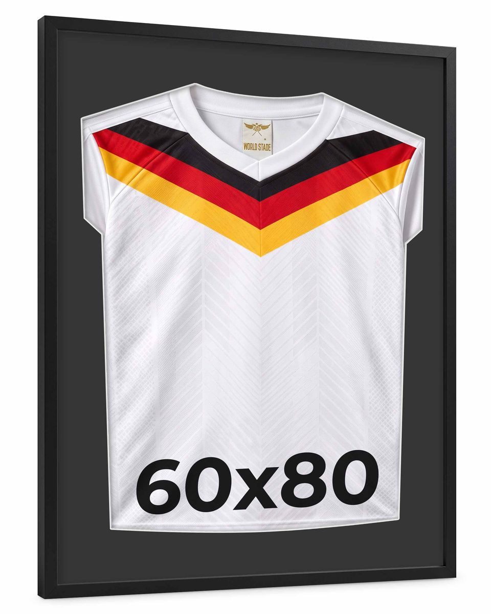 PHOTOLINI Bilderrahmen Trikotrahmen Fußball 60x80 mit Passepartout mit Trikot-Ausschnitt, für 1 Bilder (1 Einzelrahmen), für Fan Shirts, Trikots oder Kindertrikots, Bilderrahmen mit Acrylglas
