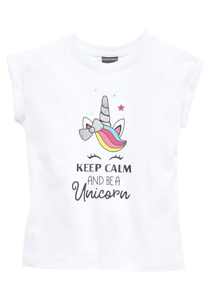 KIDSWORLD T-Shirt keep calm and be a unicorn mit niedlichem Einhornmotiv