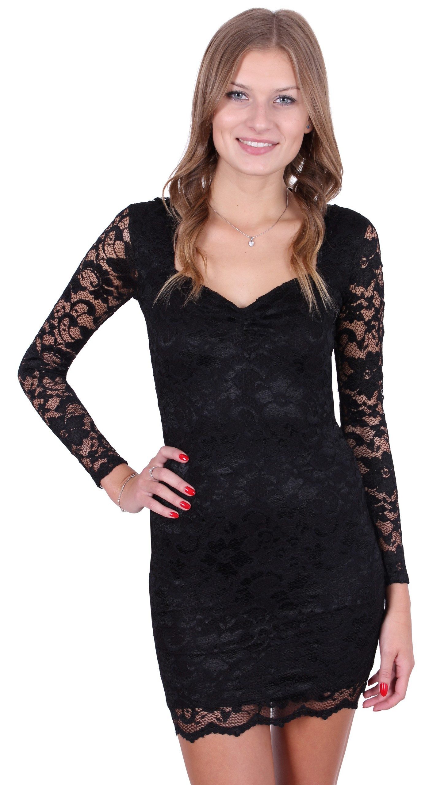 Spitzenkleid Schwarzes Kleid aus Spitze mit Herzausschnitt John Zack S